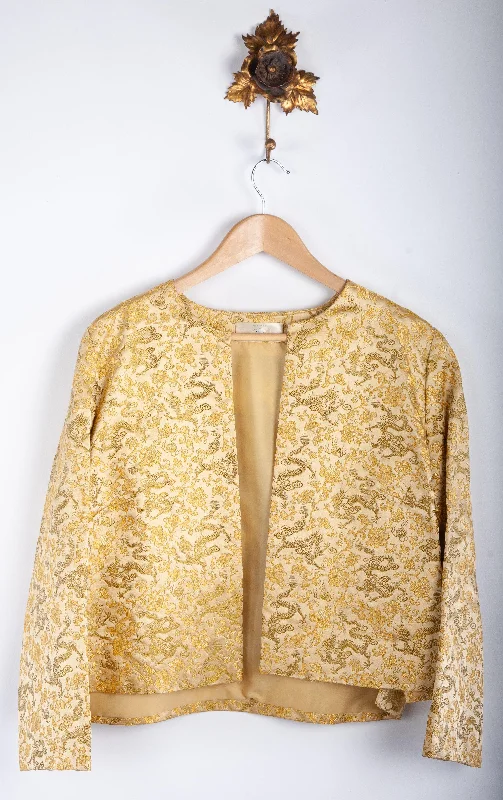 Olivia Designer Dressmaker Gold Chinese Silk Dragon Print Jacket