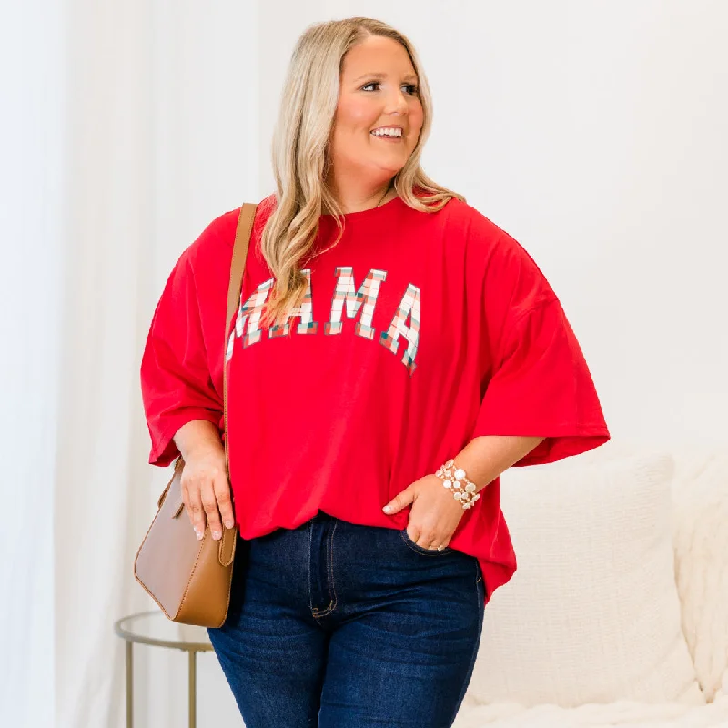 Plaid Mama Boyfriend Tee, Red