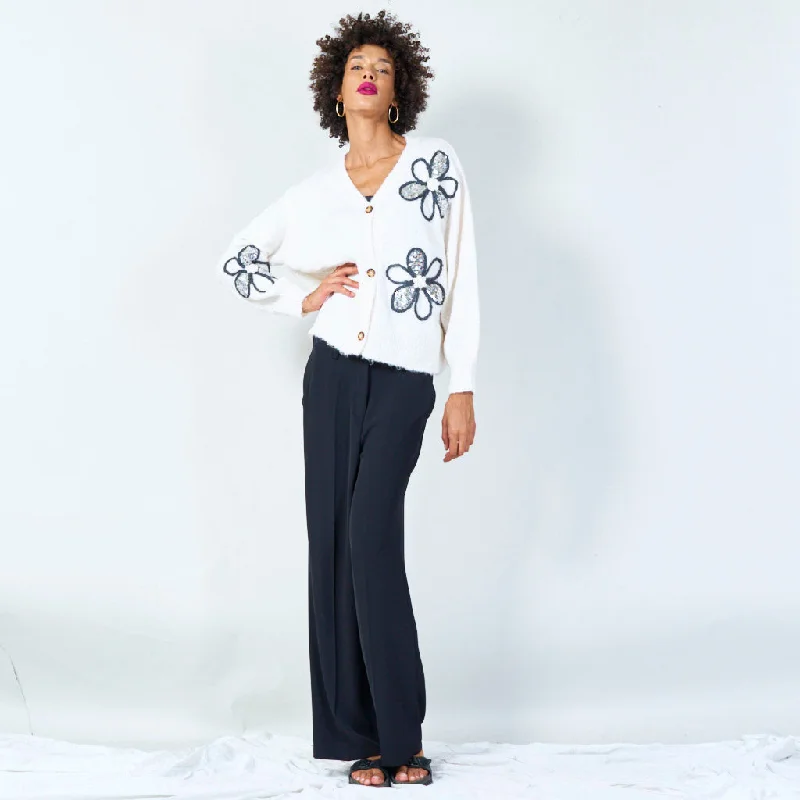 Floral embellished button-up cardigan wholesale
