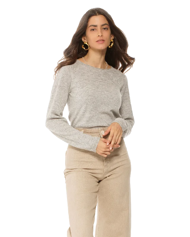 Women's Ultralight Cashmere Raglan Crew Neck Sweater Light Grey by Monticelli Cashmere